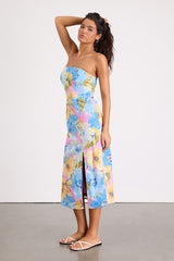 Bold Tendencies Light Pink Floral Strapless Cutout Midi Dress