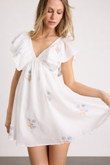 Kory Ivory Embroidered Flutter Sleeve Mini Dress