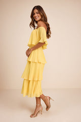 Gala Ready Yellow Off-the-Shoulder Ruffle Midi Dress