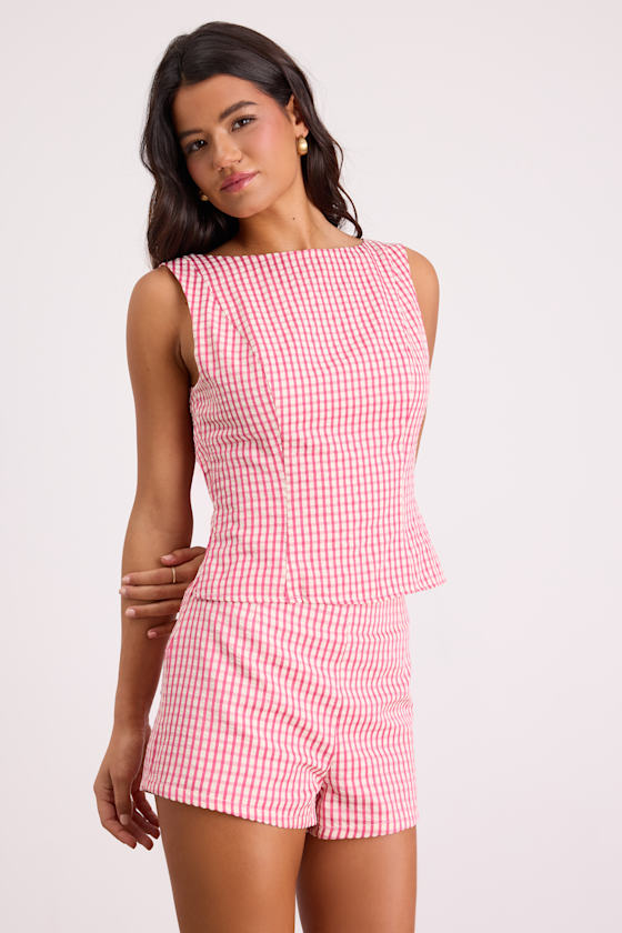 Harmony Pink Gingham High-Rise Shorts