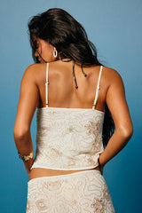 Abara Cream Mesh Beaded Cami Top