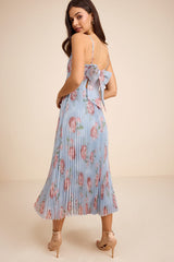 Alondra Light Blue Multi Floral Pleated Midi Dress