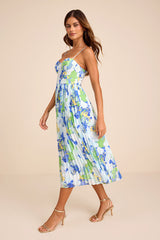 Dorothy Light Blue Multi Floral Print Pleated Midi Dress