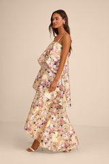 Daneli Yellow Multi Floral Jacquard Tiered Maxi Dress