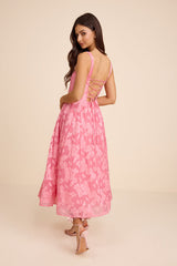Loira Pink Burnout Jacquard Lace-Up Midi Dress