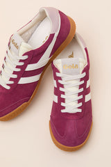 Elan Cerise Color Block Suede Leather Sneakers