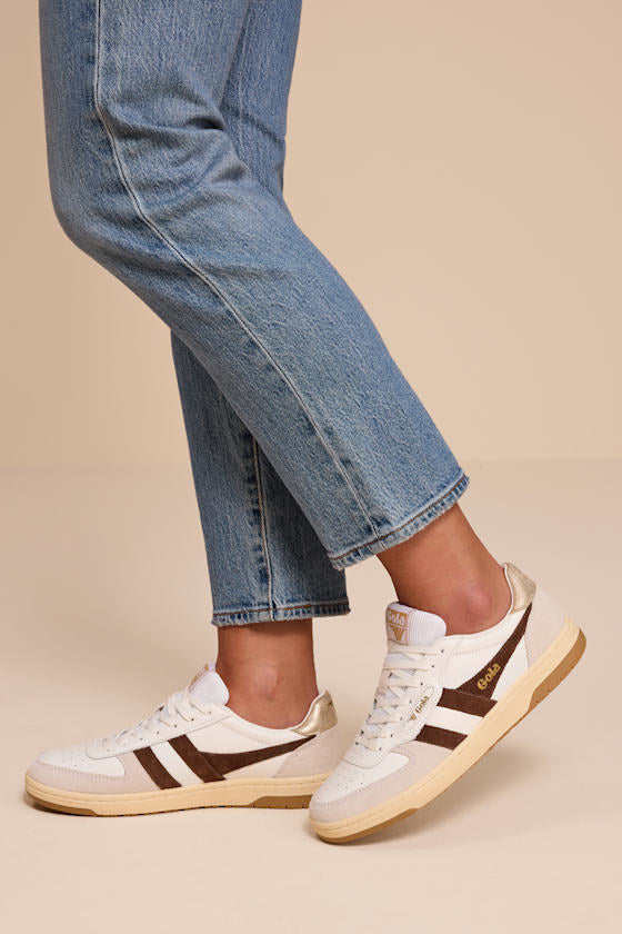 Hawk White and Dark Brown Color Block Suede Sneakers