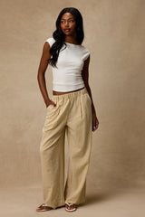 Tilly Tan Gingham Mid-Rise Wide-Leg Pants