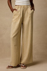 Tilly Tan Gingham Mid-Rise Wide-Leg Pants