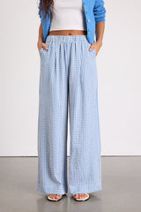 Tilly Blue Gingham Mid-Rise Wide-Leg Pants