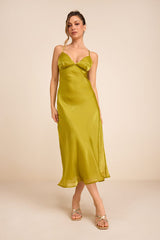 Alaia Chartreuse Satin Backless Midi Dress