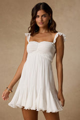 Myra White Smocked Babydoll Mini Dress