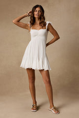 Myra White Smocked Babydoll Mini Dress