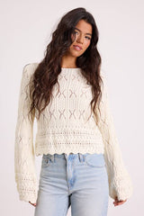 Wendy Ivory Crochet Bell Sleeve Sweater