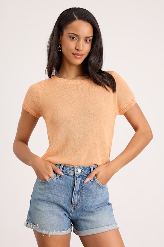 Clean Aesthetic Light Orange Short Sleeve Sweater Top