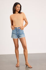 Clean Aesthetic Light Orange Short Sleeve Sweater Top