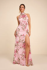 Captured Your Heart Light Pink Floral Halter Maxi Dress
