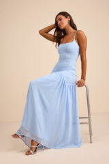 Auria Light Blue Chiffon Drop Waist Maxi Dress