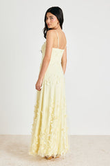 Abundant Charm Pale Yellow 3D Floral Applique Maxi Dress