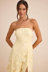 Rare Presence Light Yellow 3D Floral Embroidered Maxi Dress