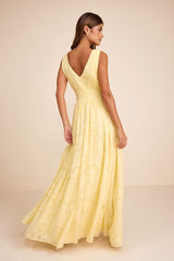 Sweet Sophistication Light Yellow Burnout Floral Maxi Dress