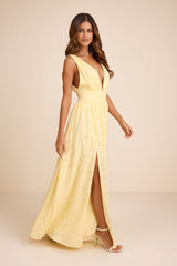Sweet Sophistication Light Yellow Burnout Floral Maxi Dress