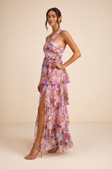 Dayanara Pink Multi Floral Organza Tiered Maxi Dress