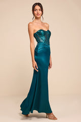 Ria Emerald Sequin Strapless Mermaid Maxi Dress
