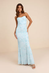 Mayley Light Blue Sequin Strapless Maxi Dress