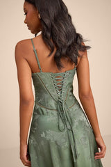 Elin Sage Floral Jacquard Lace-Up Maxi Dress