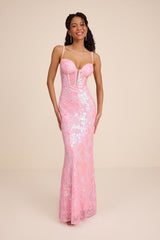 Livy Pink Sequin Bustier Mermaid Maxi Dress