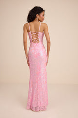 Livy Pink Sequin Bustier Mermaid Maxi Dress