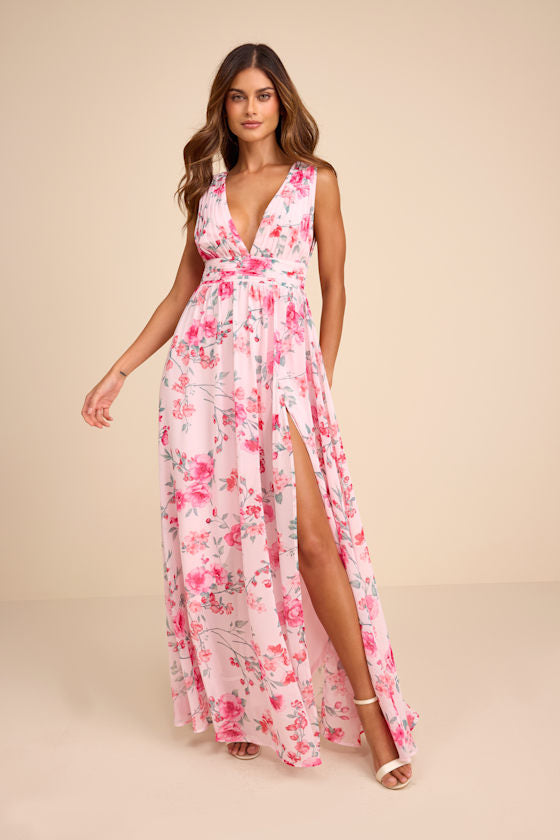 Heavenly Hues Pink Floral Maxi Dress
