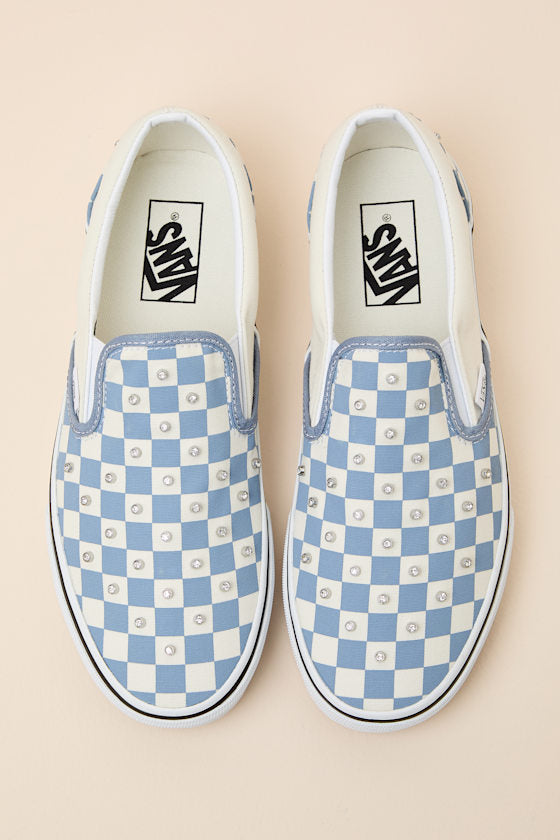 Classic Glacial Slate Checkerboard Rhinestone Slip-On Sneakers