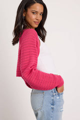 Perfectly Comforting Fuchsia Pointelle Open-Front Shrug Sweater