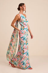 Mikesha Pink Multi Abstract One-Shoulder Sash Maxi Dress