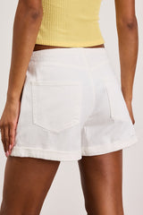 Maddie White Mid-Rise Drawstring Denim Shorts