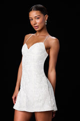 Lucille Ivory Floral Jacquard Lace-Up Mini Dress
