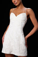Lucille Ivory Floral Jacquard Lace-Up Mini Dress