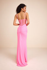 Magena Hot Pink Jersey Knit Bustier Maxi Dress