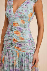 Melisandre Light Blue Floral Drop Waist Maxi Dress