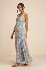 Melisandre Light Blue Floral Drop Waist Maxi Dress