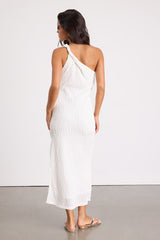 Aristea White Textured One-Shoulder Midi Dress