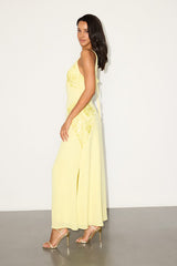 Julissa Light Yellow Embroidered Tie-Back Maxi Dress