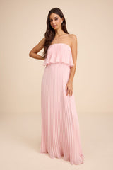 Arietta Light Pink Pleated Strapless Maxi Dress