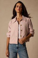 Clemmie Pink and White Gingham Cropped Shacket