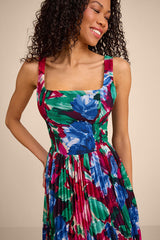 Malanda Fuchsia Multi Floral Pleated Midi Dress