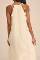 Naylani Cream Pleated Tie-Strap Maxi Dress