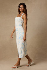 Arrosa White Floral Halter Midi Dress