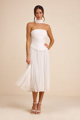 Laubrey White Floral Jacquard Midi Dress and Scarf Set